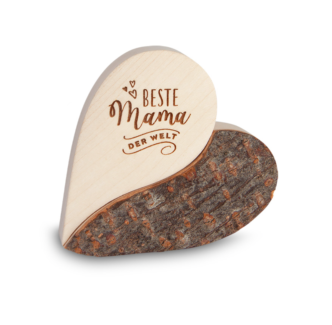 Rindenherz mit Spruch "Beste Mama der Welt" H 7cm B 7cm T 2cm
