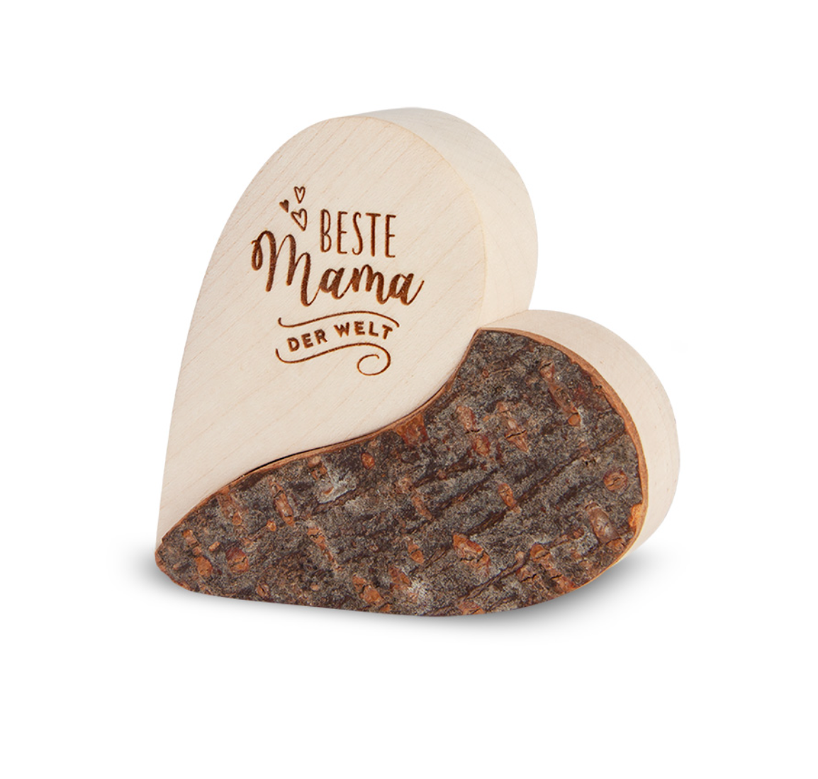 Rindenherz mit Spruch "Beste Mama der Welt" H 7cm B 7cm T 2cm