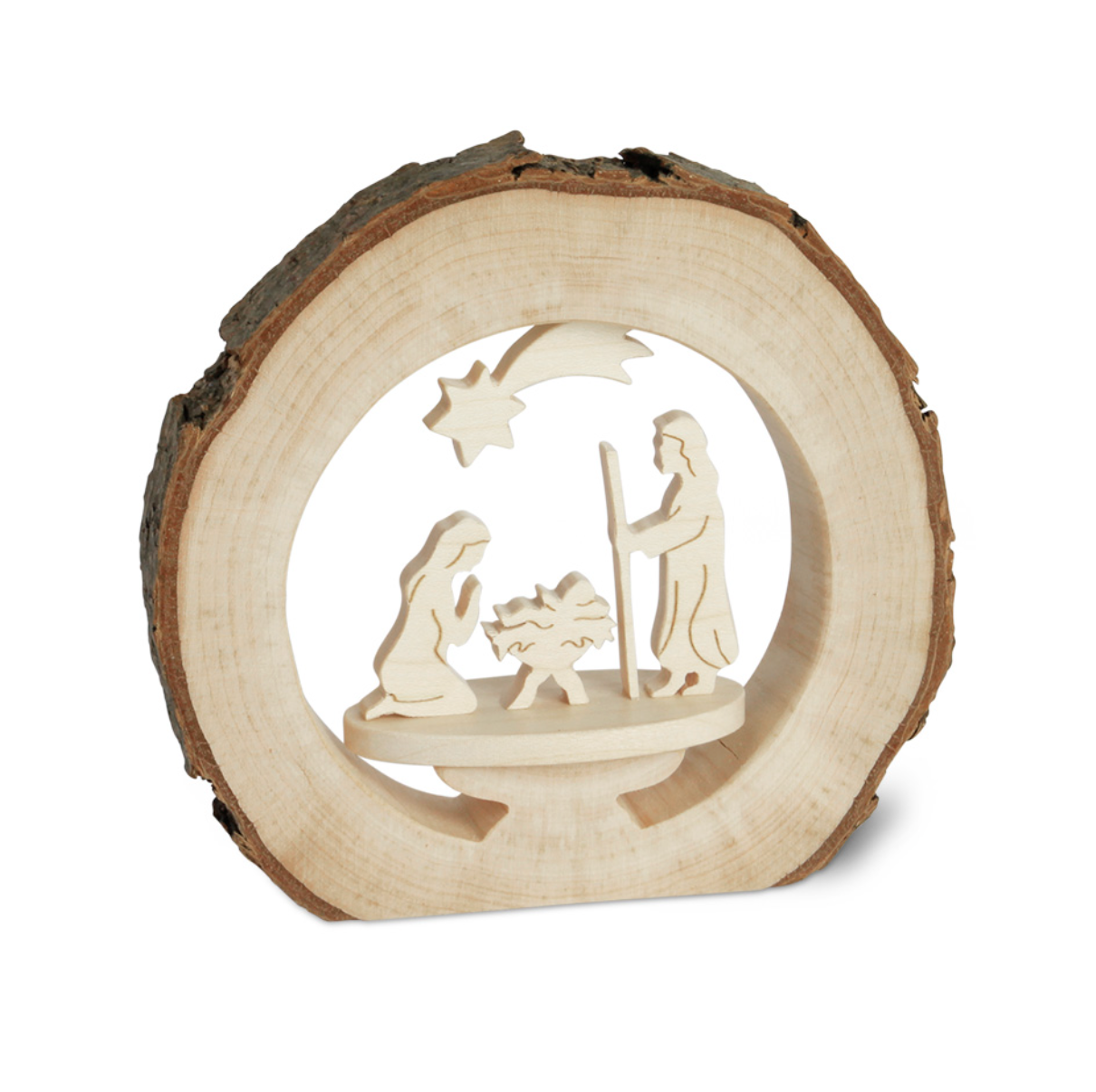 Rindenbild mit Krippe , H 9,5 cm B 9,5 cm T 3 cm