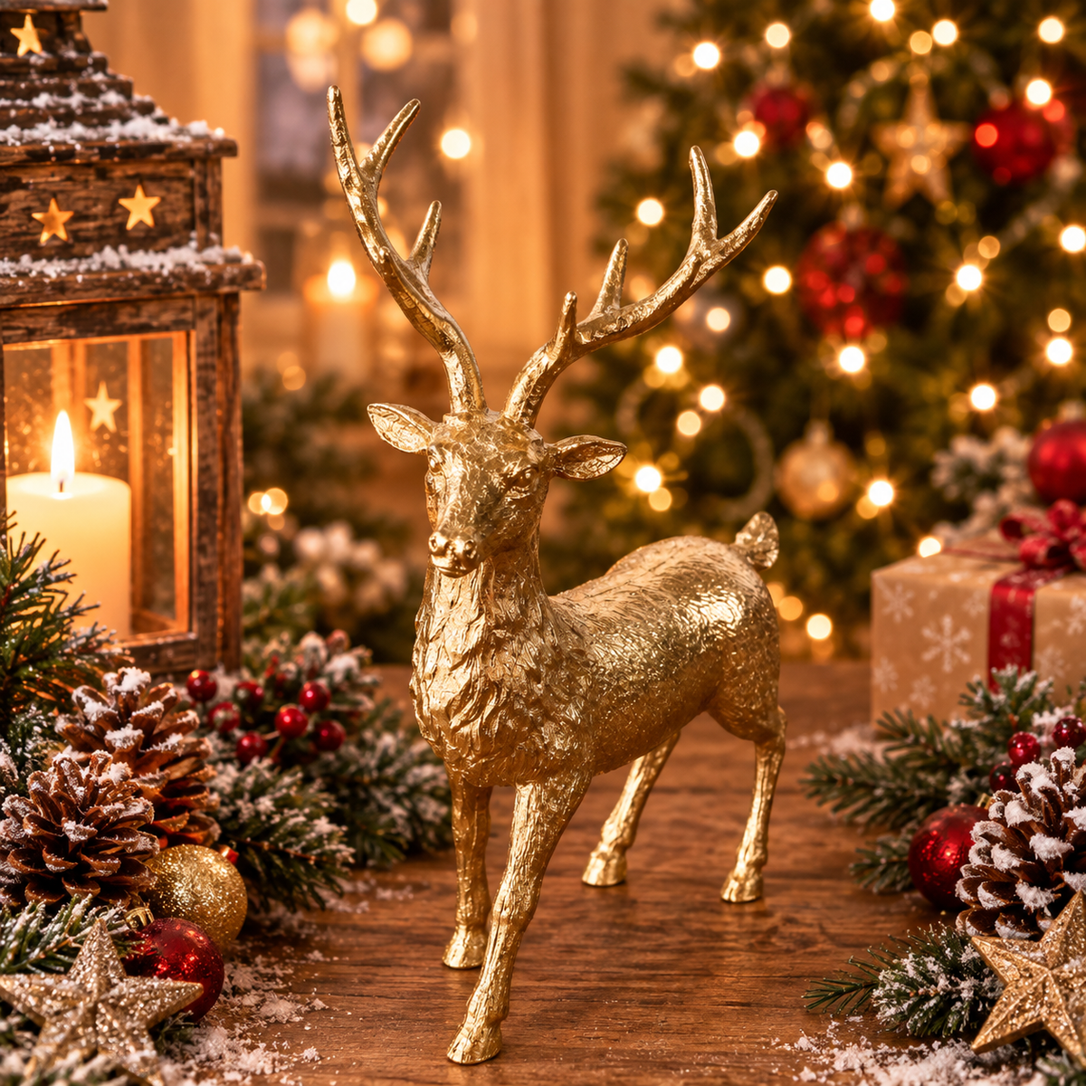 Goldene Rentier Deko als Weihnachtsfigur, 28 cm hoch