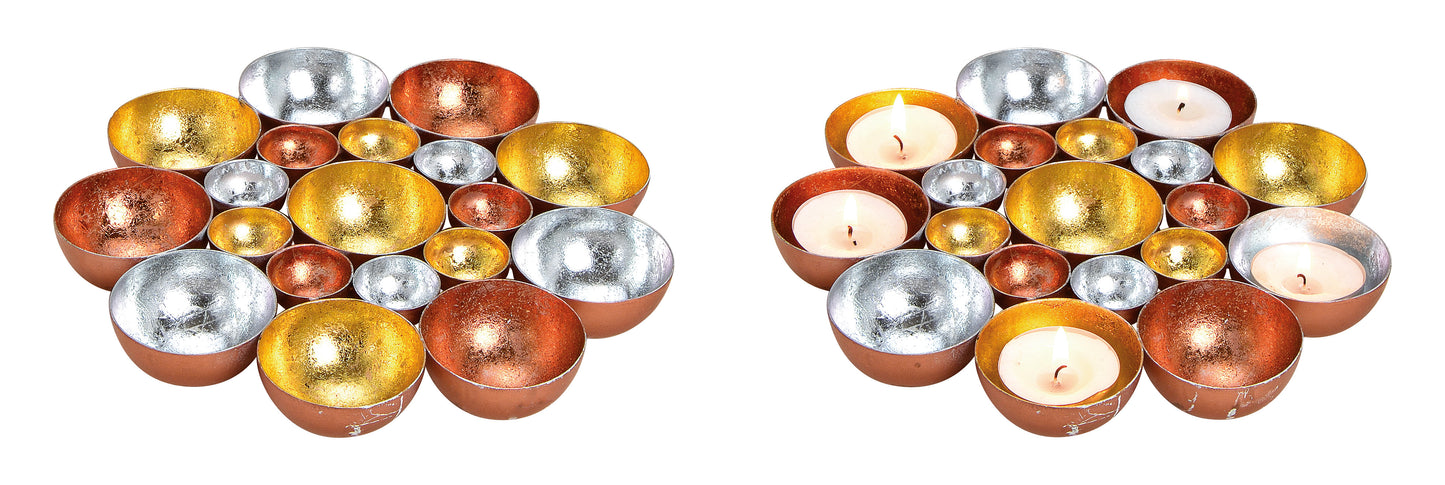 Windlicht Schale aus Metall in gold/bronze