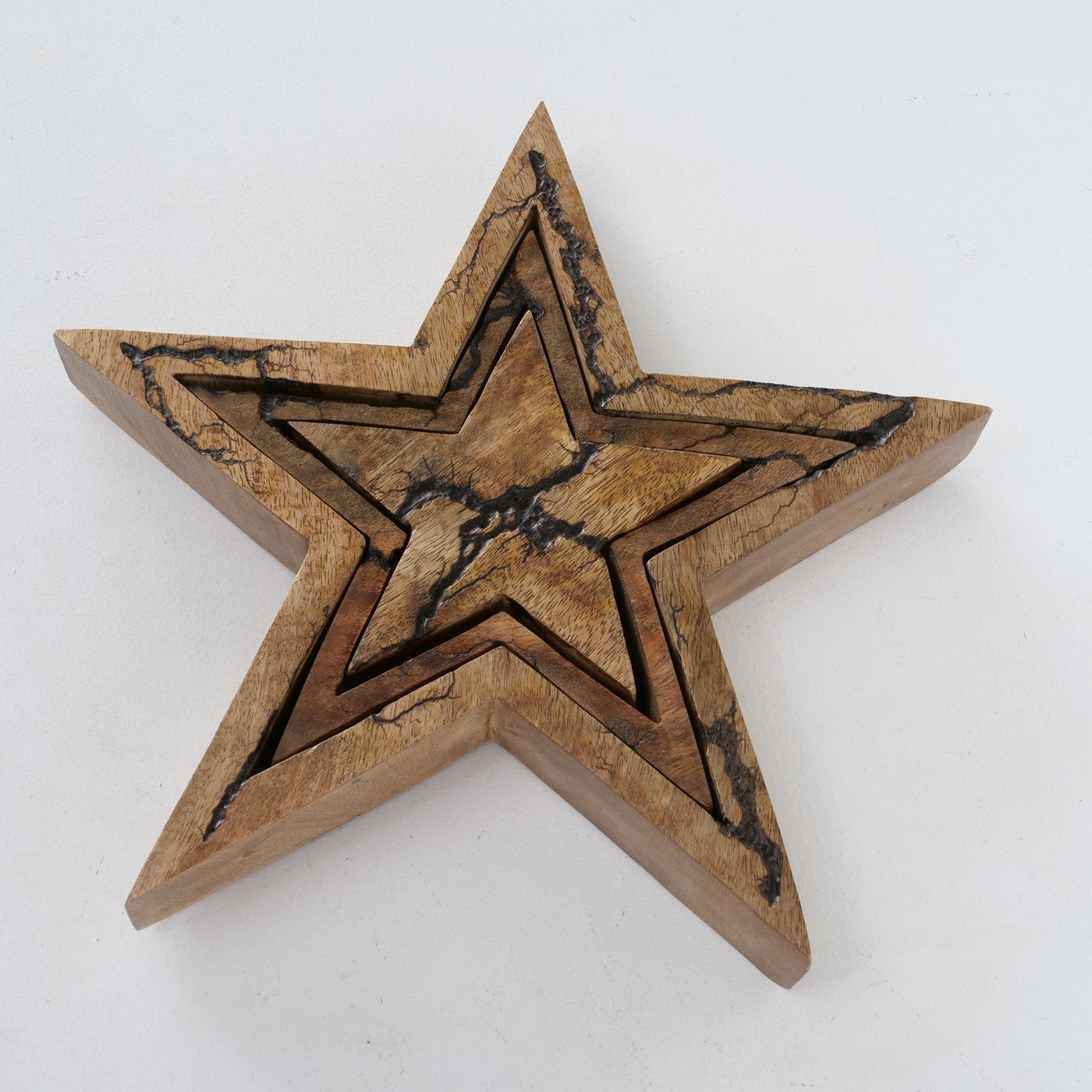 Dekoaufsteller Percha, Sterne aus Mangoholz, 3teilig, ideal zur Weihnachts- und Adventsdeko