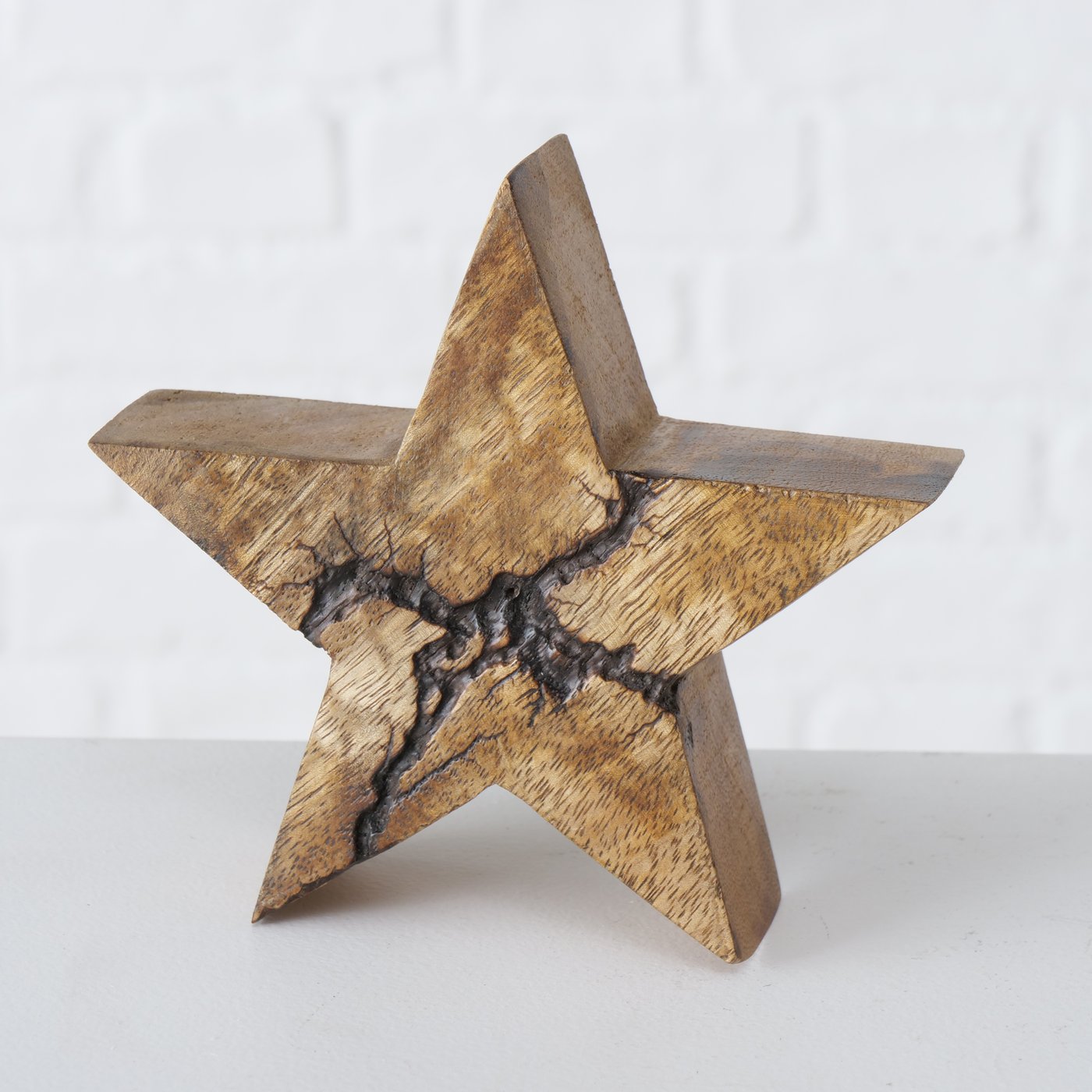 Dekoaufsteller Percha, Sterne aus Mangoholz, 3teilig, ideal zur Weihnachts- und Adventsdeko