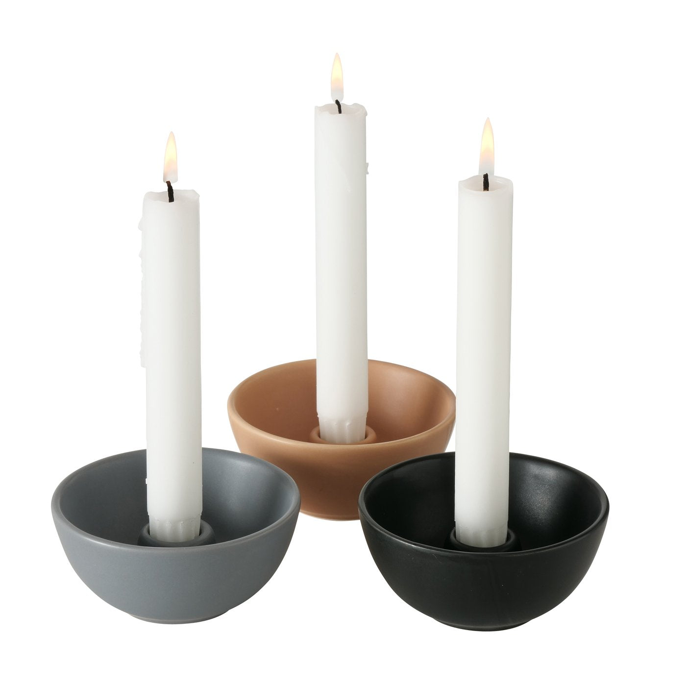 Kerzenleuchter Set "Franyo" aus Steingut in den Farben schwarz, beige und hellgrau