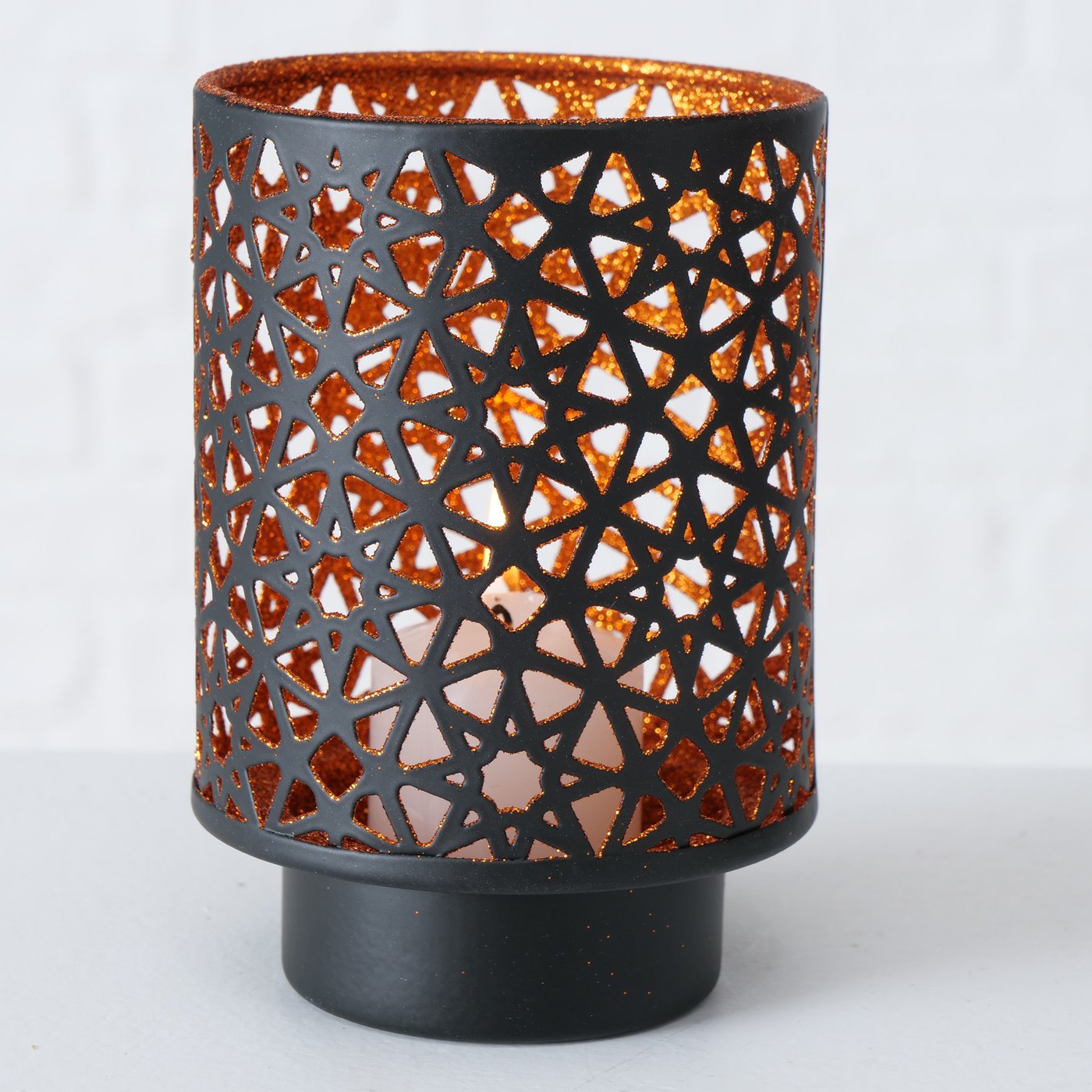Windlicht - Set "Lyras", 3-teilig, aus Metall, Farbe Kupfer und Schwarz