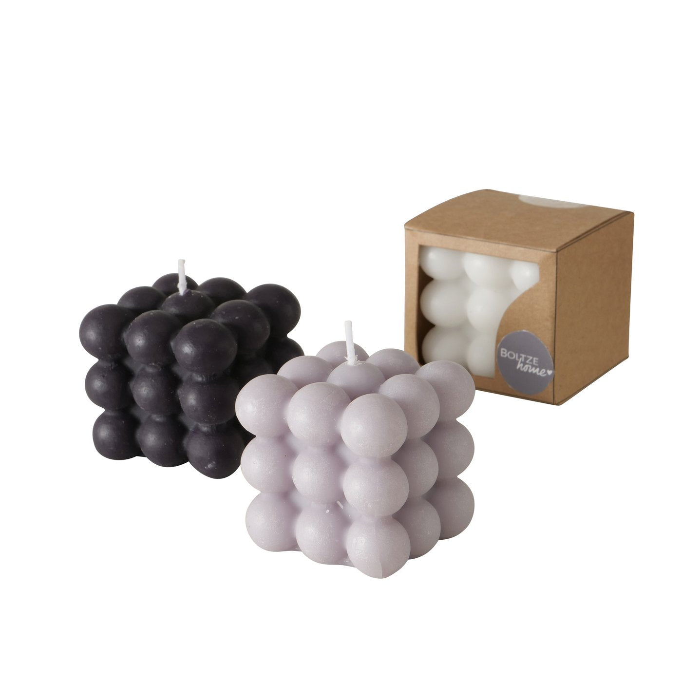 Kerzen-Set Bubble aus Wachs, Farben Grau-Schwarz-Weiß