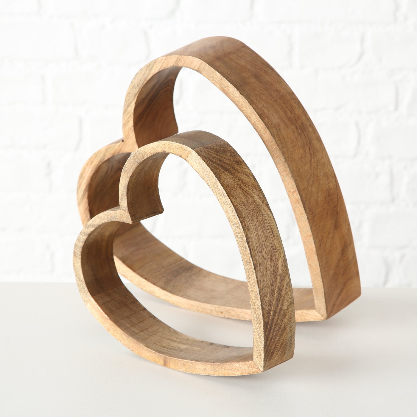 Dekoaufsteller Herz aus Mangoholz, 2-teiliges Set