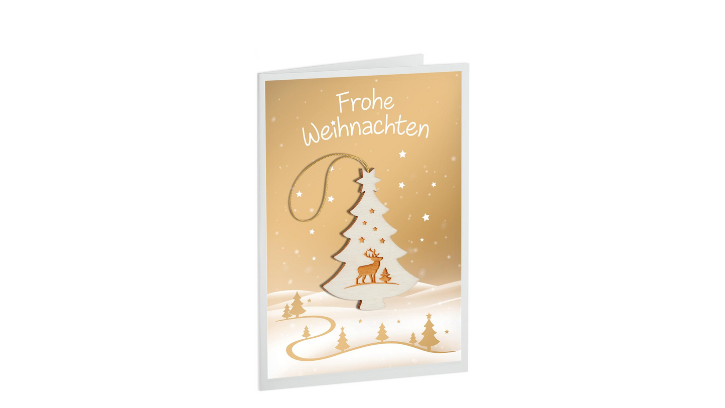 Geschenkkarte "Frohe Weihnachten" Motiv Weihnachtsbaum mit Hirsch