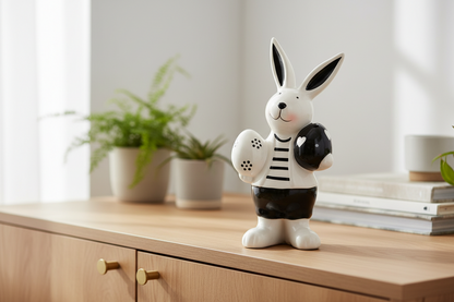 Osterhase "Matteo" mit Eier aus Keramik weiß, schwarz 10x17x5cm