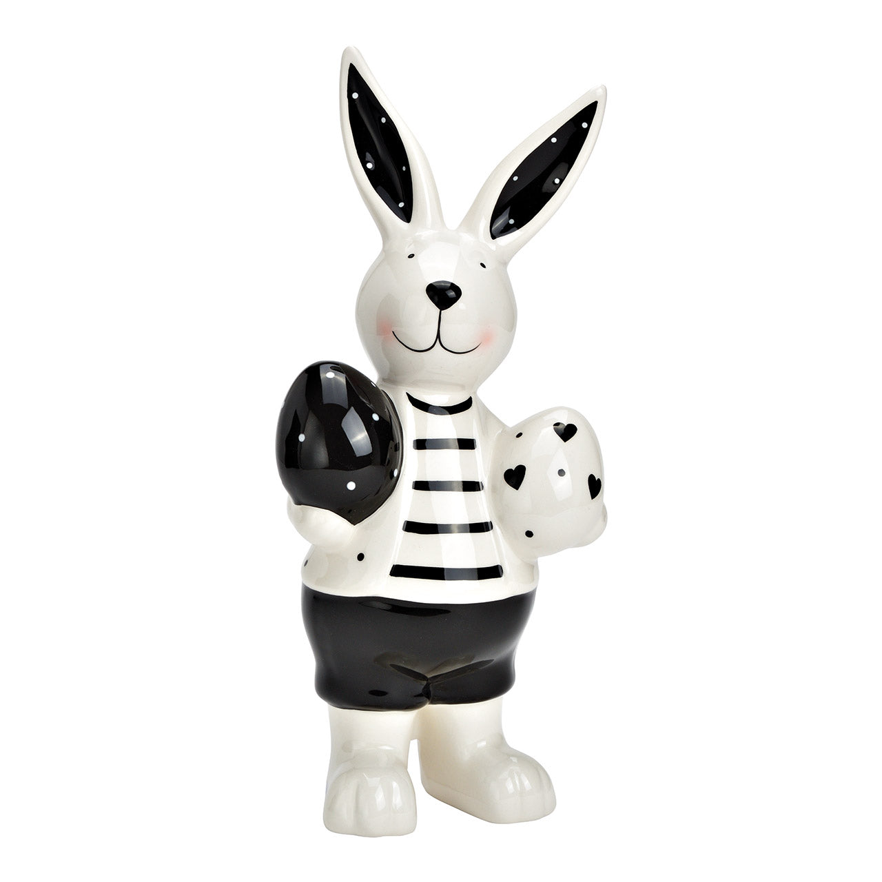Osterhase "Felix" mit Eier aus Keramik weiß,schwarz 13x29x8cm