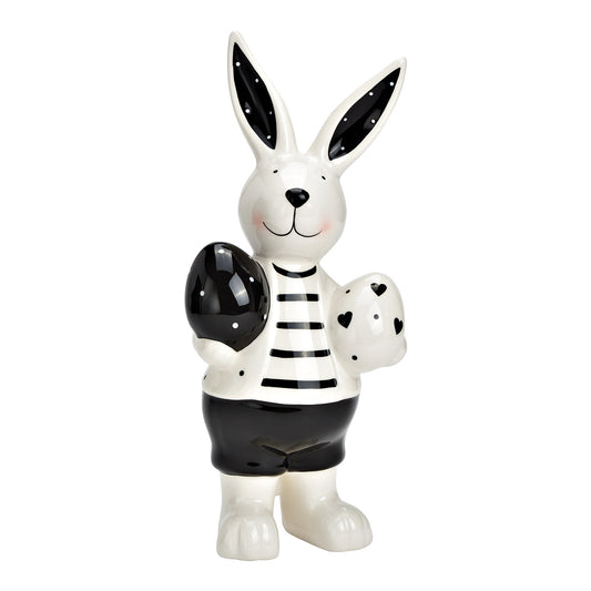Osterhase "Felix" mit Eier aus Keramik weiß,schwarz 13x29x8cm