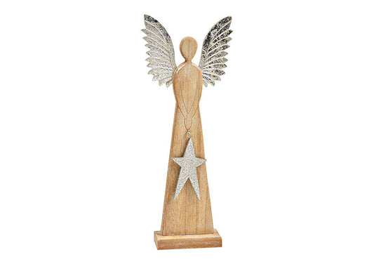 Aufsteller Engel aus Holz silber (B/H/T) 14x34x5cm, Weihnachts-und Adventsdeko