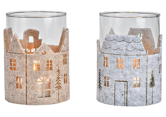 Windlicht aus Glas in Haus Dekor, in den Farben beige und grau