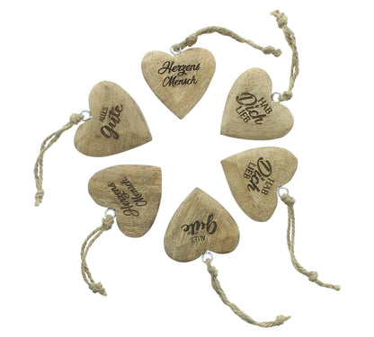 Dekoanhänger Herzchen - 6er Set - verschiedene Beschriftungen