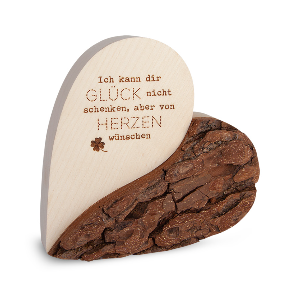 Rindenherz mit Spruch "Ich kann dir Glück nicht schenken..." H 10cm B 10cm T 3cm