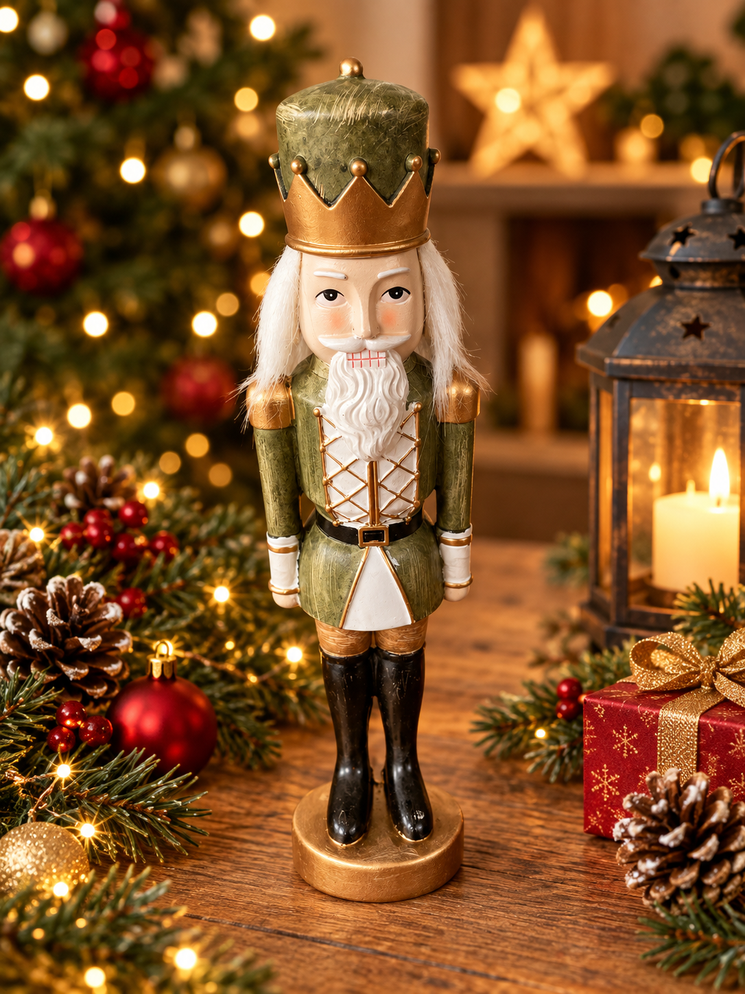 Deko-Nussknacker 30 cm – Weihnachtsdeko in Grün & Gold