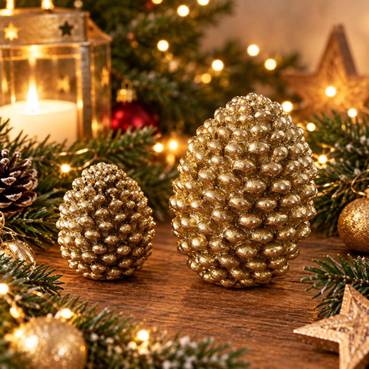 Figur Tannenzapfen aus Poly Gold - Edle Weihnachtsdekoration in festlichem Glanz