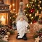 Weihnachtswichtel mit Laterne, weißem Bart und goldener Mütze, 25 cm