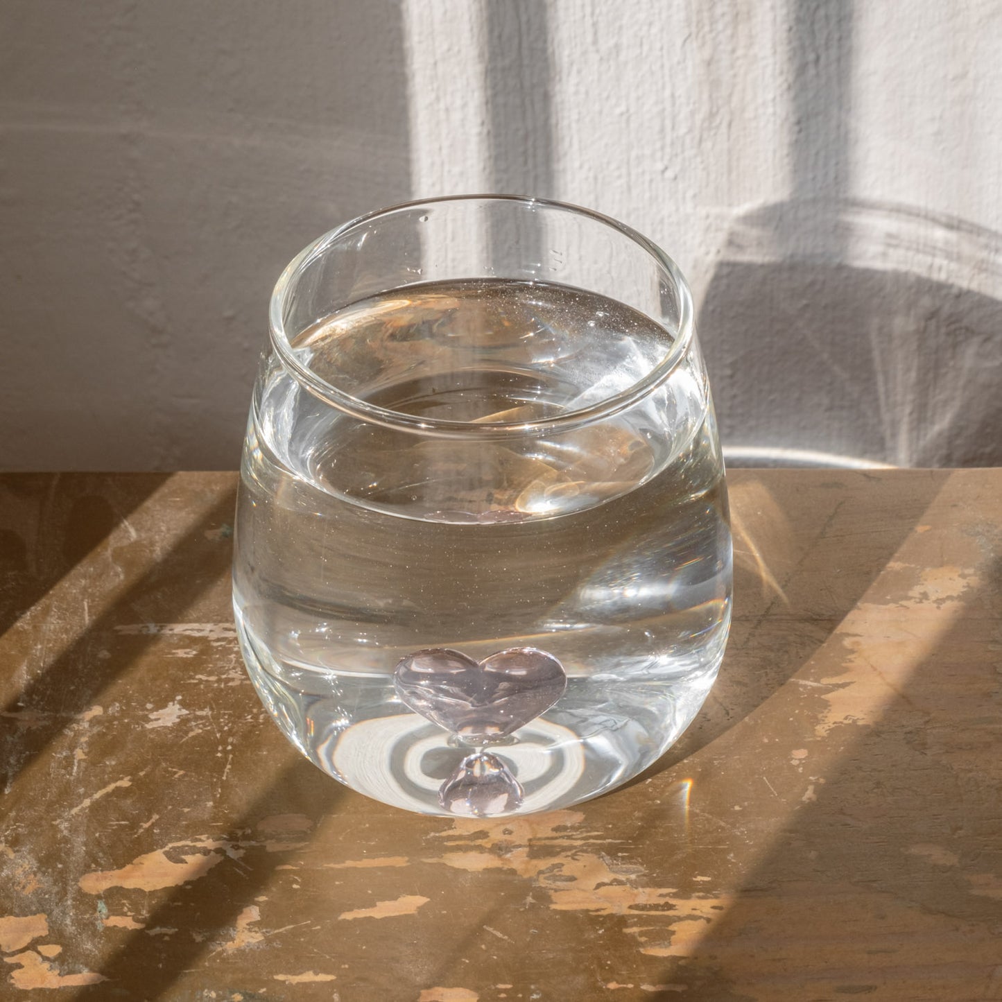 Eulenschnitt, Trinkglas Herzfigur rosa