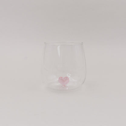 Eulenschnitt, Trinkglas Herzfigur rosa