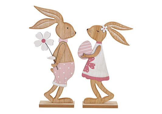 Aufsteller-Set Hase aus Holz Pink/Rosa 2-fach, (B/H/T) 18x40x15cm, 21x34x5cm