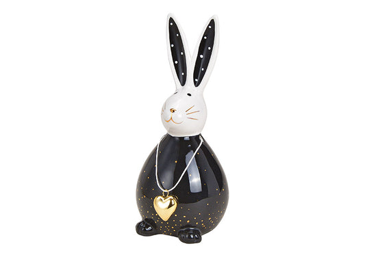 Hase mit Herzanhänger aus Keramik Schwarz/Weiß, (B/H/T) 8 cm * 18 cm * 8 cm