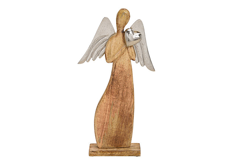 Engel aus Holz mit Herz aus Metall, (B/H/T) 22x42x6cm