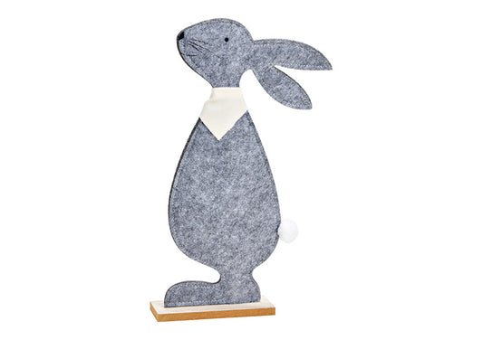 Hase auf Holzsockel aus Filz, Farbe Grau, (B/H/T) 18 cm*32cm*5cm