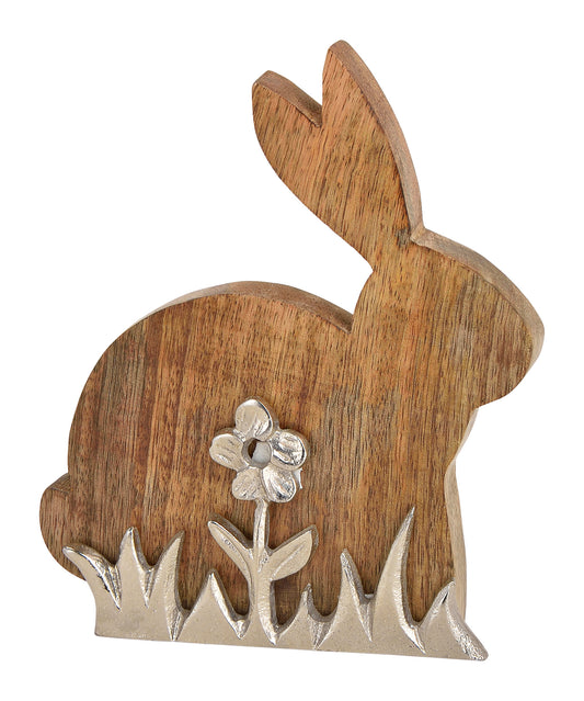 Osterhase aus Mangoholz mit Metallwiese