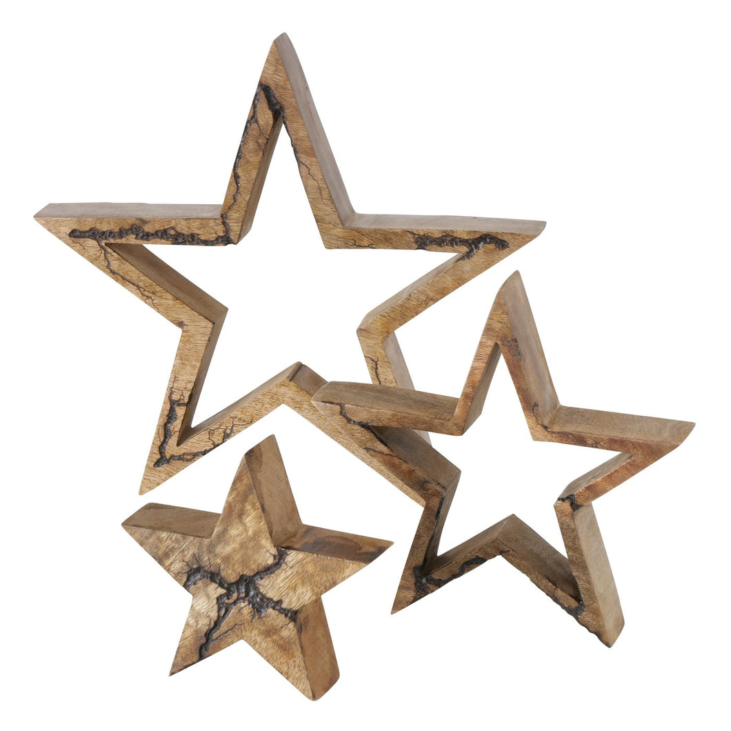 Dekoaufsteller Percha, Sterne aus Mangoholz, 3teilig, ideal zur Weihnachts- und Adventsdeko