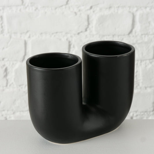 Vase "Annika" aus Steingut Keramik in Schwarz Matt, handgefertigt, Höhe 12 cm