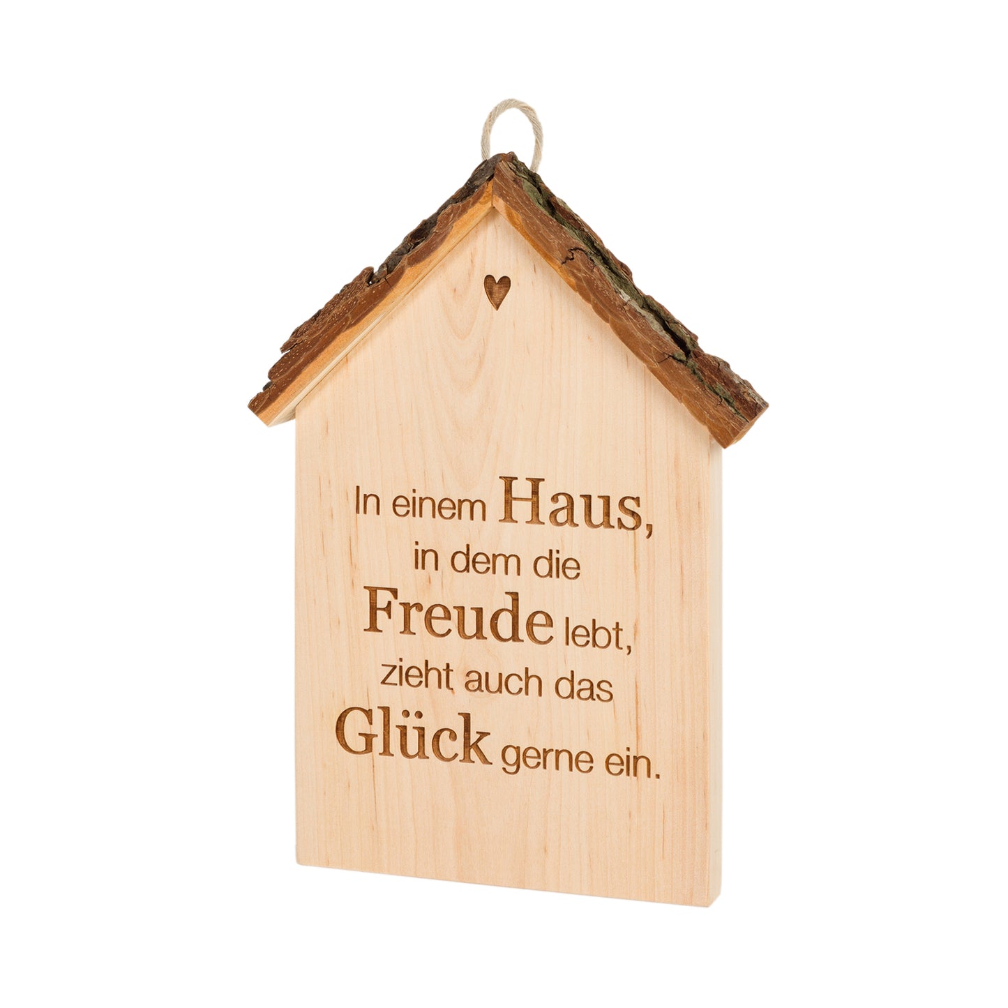 Spruchschild Motiv Haus mit Rindendach, in 3 verschiedenen Varianten